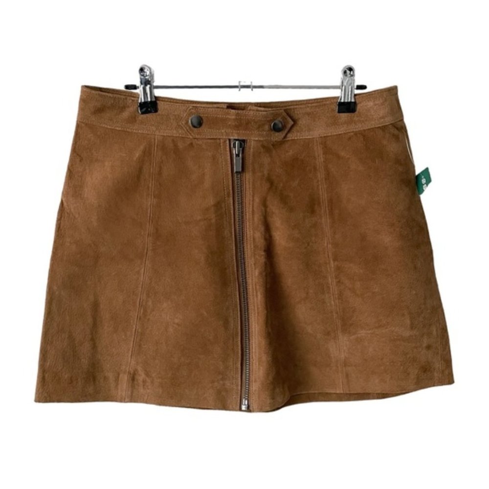 TWIK Suede Brown Zip Up Mini Skirt Large